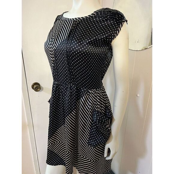 Opening Ceremony Medium Open Back Mini Dress Black Cream Silky Cap Sleeves - Picture 2 of 7